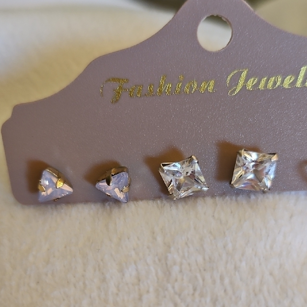 3/$30 Vintage Three Pair Rhinestone Earrings Set - Picture 2 of 4